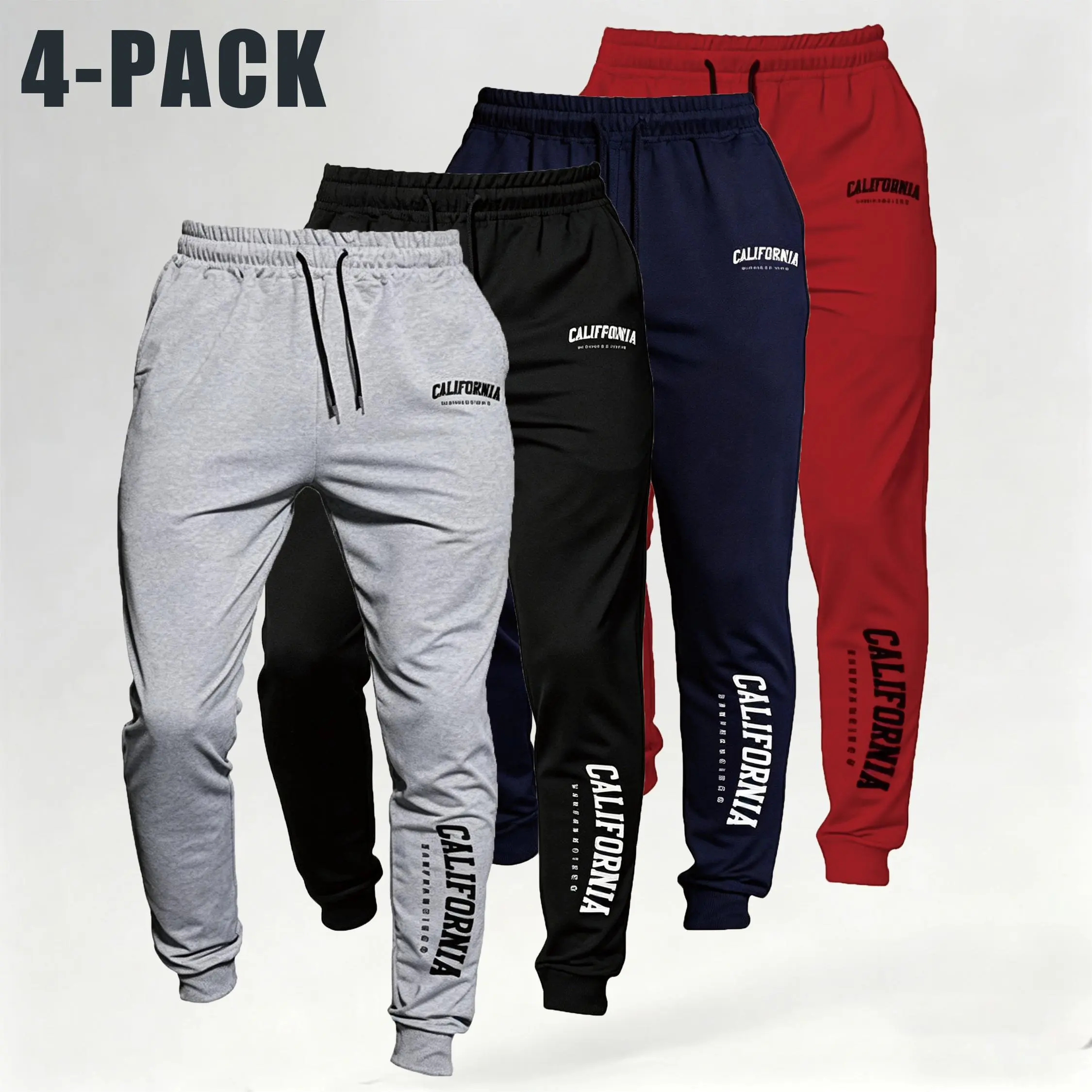 Men's Elastic Waist Cozy Breathable Athleisure Trousers - Fashion Letter Print Jogger Pants, Machine-Washable Multicolor Bottoms, Casual Sports Track Sweats, Multicolor Men's Pants, Machine-Washable Men's Pants