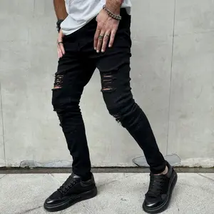 Men's ripped jeans, casual stretch slim-fit skinny pants, new American style