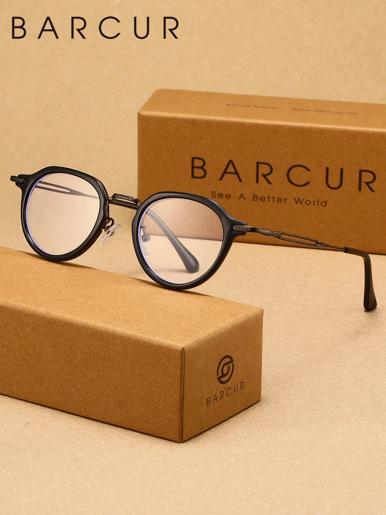 BARCUR Classic Retro Style Men'S And Women'S Anti Blue Light Glasses High Quality Eyeglasses With Oval Frame For Gaming, Reducing Blue Light While Watching Tv, Relieving Eye Fatigue, Branded Packaging, Black Metal Frames