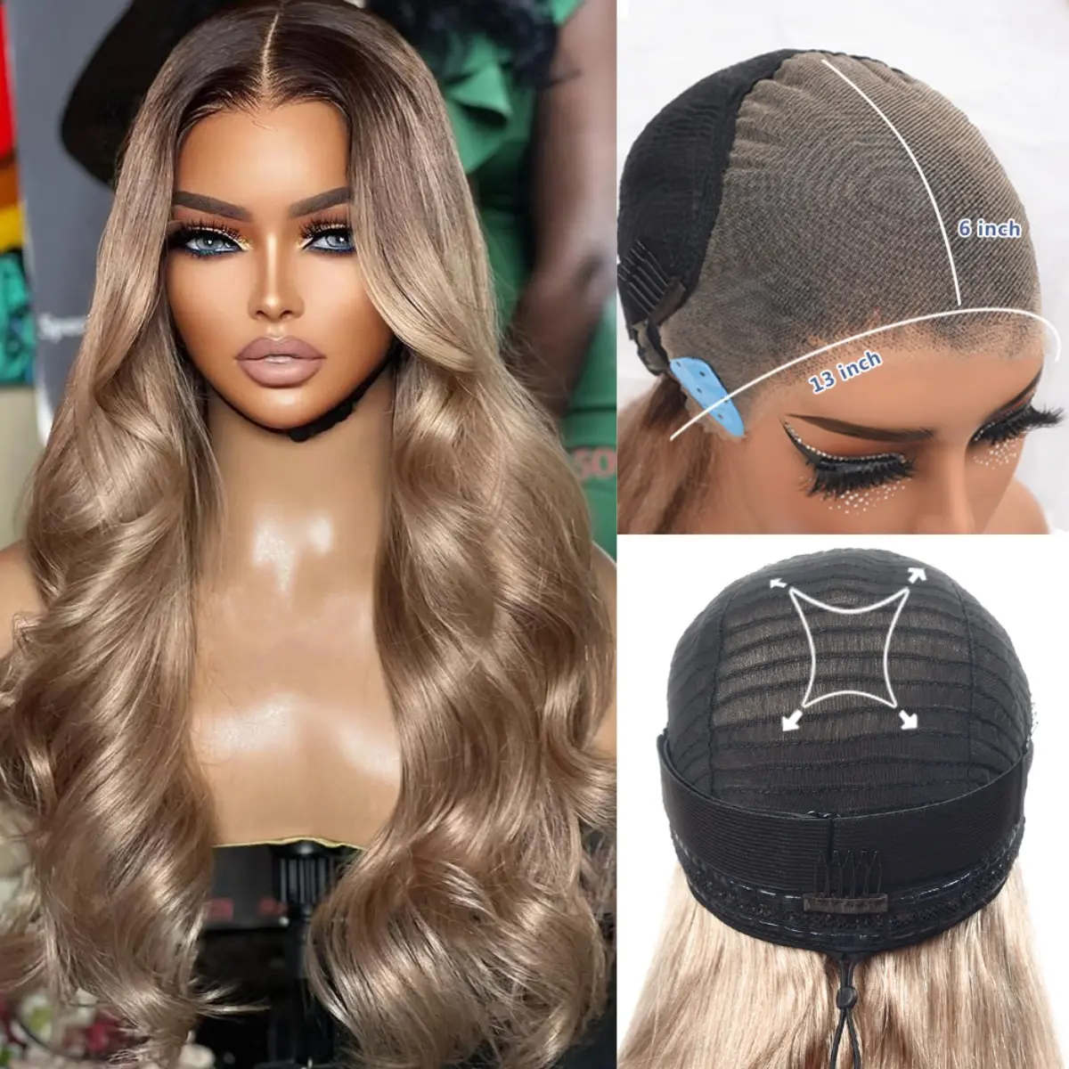 Update Drawstring Glueless Wig Ombre Ash Blonde Wigs Human Hair 13X6 HD Body Wave Lace Front Wigs Human Hair for Women 180% Density Ombre Colored Lace Frontal Wig Human Hair Pre Plucked