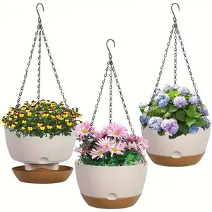 3pcs Premium Hanging Garden Planter Set, 20.32cm Large Capacity with Drainage, Chain & Removable Tray for Indoor Outdoor Decor, Easy Assembly for Healthy Growth