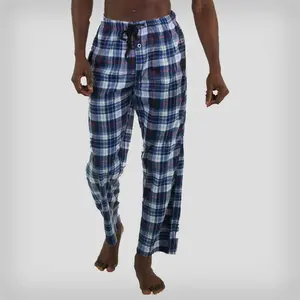 Members Only Men's Minky Fleece Sleep Pants - LT Blue Plaid - Soft and Breathable Flannel Fabric