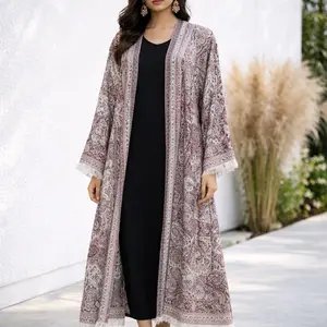 Elegant Pashmina Abaya with Rich Paisley Design and Delicate Detailing Comes with Matching Scarf for a Complete Look