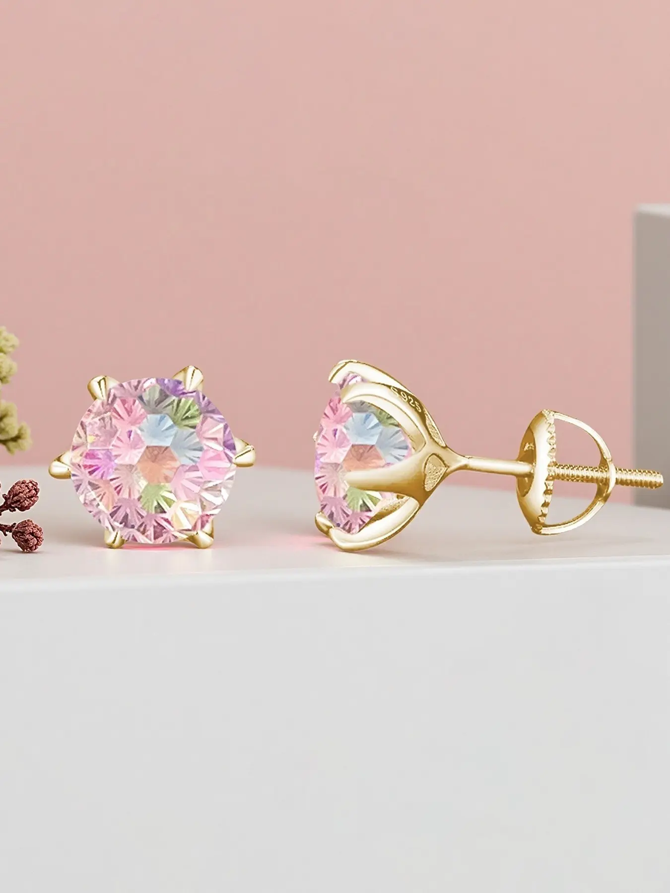 S925 sterling silver pink earrings for women, Stud Earring Jewelry, Pretty Studs, featuring a niche design, exquisite and compact style, perfect as a birthday gift for mom, or as a Valentine's Day present for your girlfriend or bestie