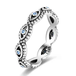 MULA S925 Silver-plated Evil Eye Ring | Blue Zircon Setting | Guardian Charm | Stylish and Versatile | A special gift for someone special, wishing them good fortune.