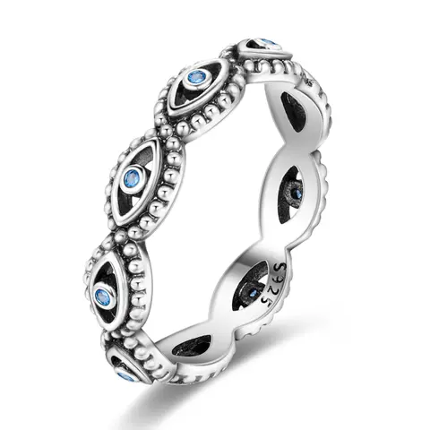 MULA S925 Silver-plated Evil Eye Ring | Blue Zircon Setting | Guardian Charm | Stylish and Versatile | A special gift for someone special, wishing them good fortune., Unique Rings