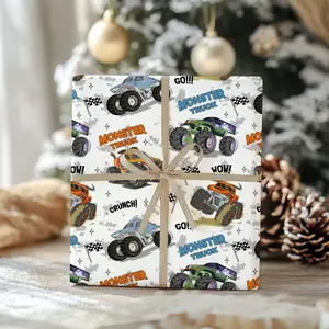 Xmas Racing Car & Monster Truck Gift Wrap – Giant Holiday Wrapping Paper for Boys, Kids, Boyfriend Gifts, Birthdays & Winter Events