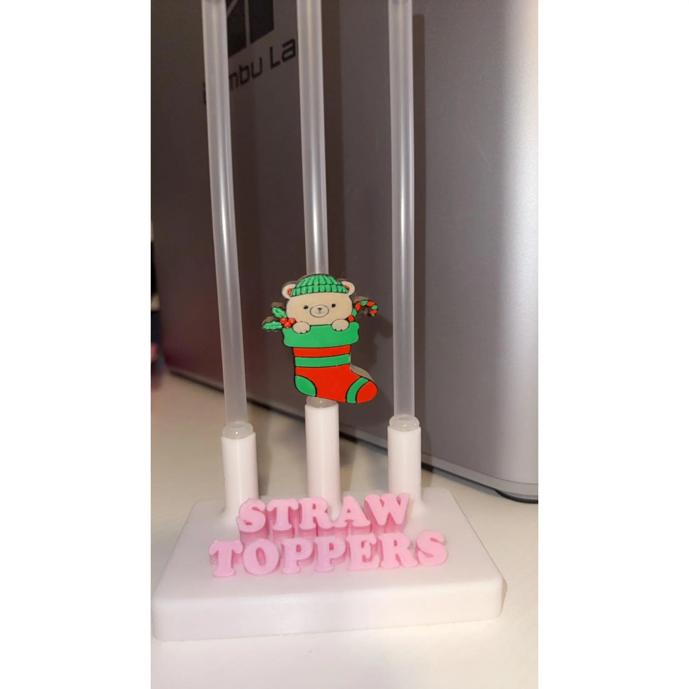 Christmas Bear Straw Topper | Holiday Stocking Topper | Cute Christmas Cup Accessory