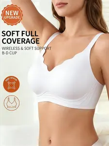 Women's Underwear, Wireless Seamless Smooth Padded Bralette, Full Coverage Fitted Design, Max Support & No Underwire, Casual Style All Season Wear