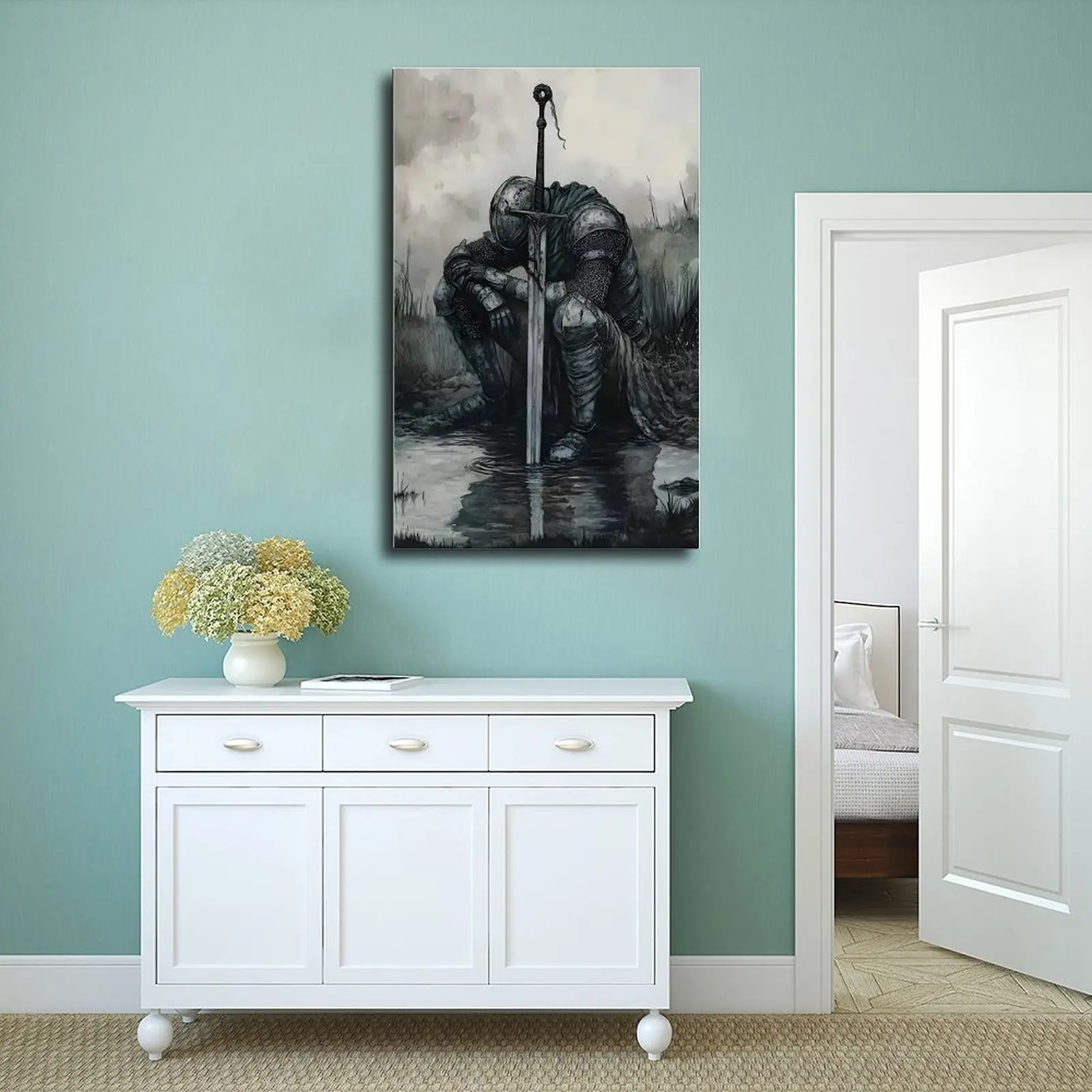 Dark Souls Poster Painting Vintage Warrior Armor Wall Art Room Aesthetic Decoration for Living Rooms Dormitories Bathroom Kitchen and Bedrooms