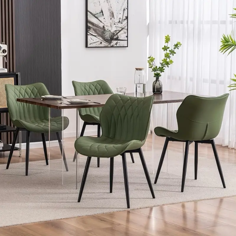 Kidol & Shellder Dining Chairs Set of 2, PU Leather Upholstered Kitchen Chairs with Back Armless, Mid Century Modern Side Chair for Dining Room, Living Room, Lounge, Restaurant, Bean Green