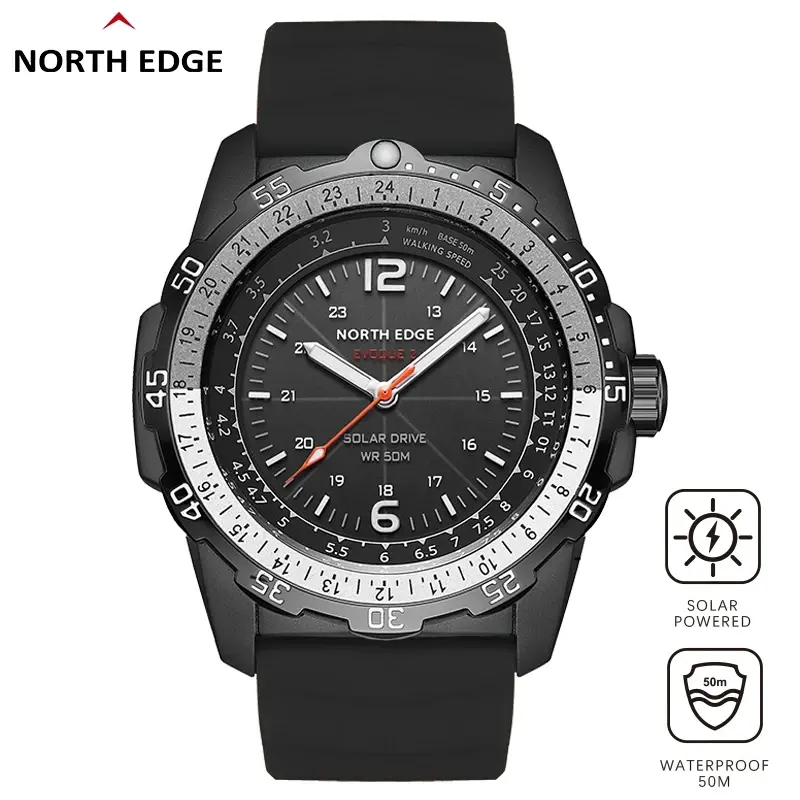 NORTH EDGE EVOQUE 2 Solar Watches for Man Military Watch Waterproof 50M Sport Quartz Wristwatches Luminous Field Watch Men's Watches reloj para hombres