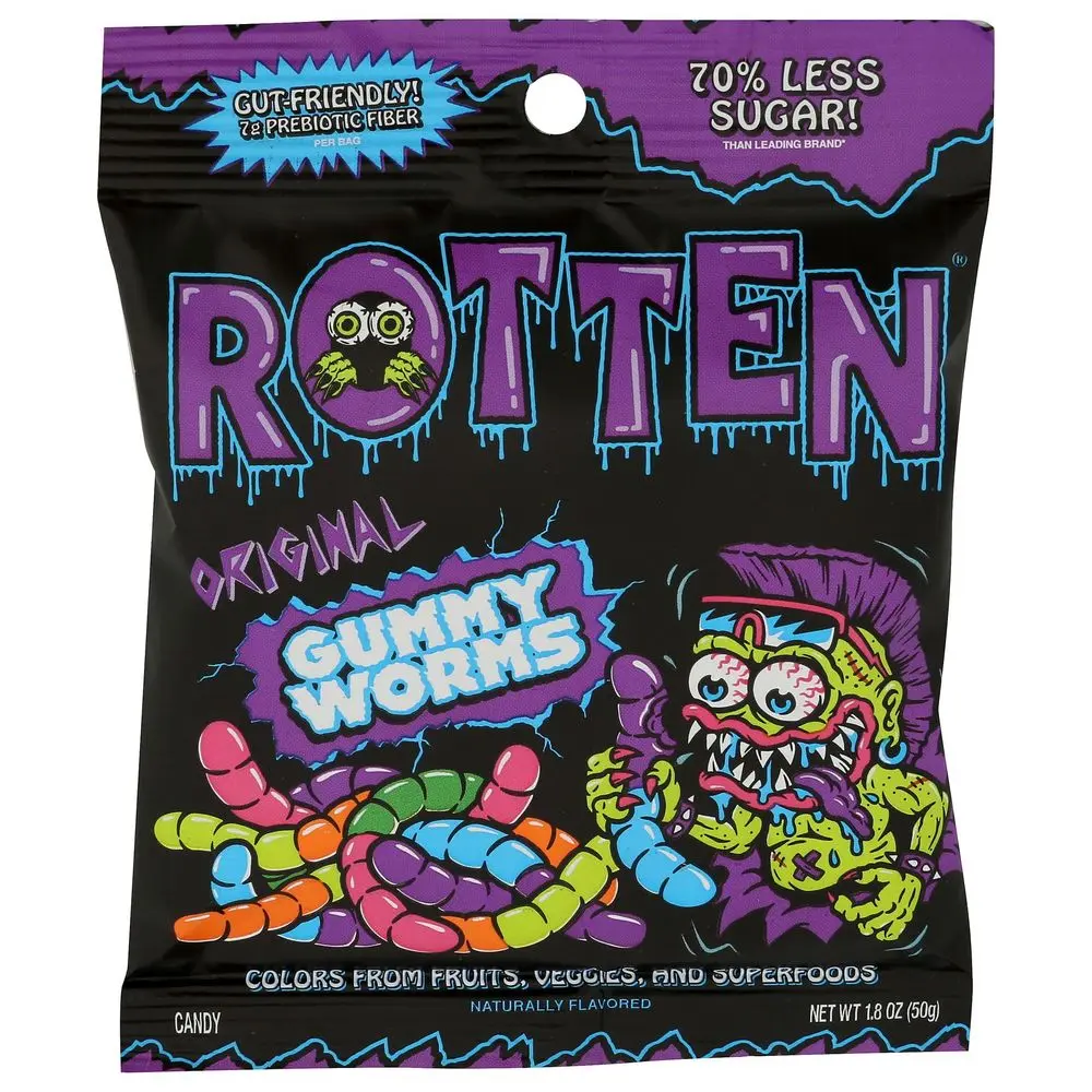 Rotten Original Chewy Gummy Worms, Delicious Snack for Quick Treats
