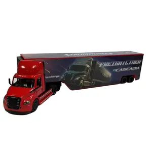 KINSMART 1:62 Scale Red Freightliner Cascadia Diecast Model Truck with Container Officially Licensed Pull Back & Go Action Toy Collectible Diecast Metal & Plastic Model