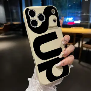 Straight Edge Phone Case for iPhone iPhone 17 16 Pro Max 15 Plus 14 13 12 11 Air XR XS Creative Letters Pattern Anti-Scratch Shockproof Soft Liquid Silicone Protective Cover Smartphone Casing.QXF126