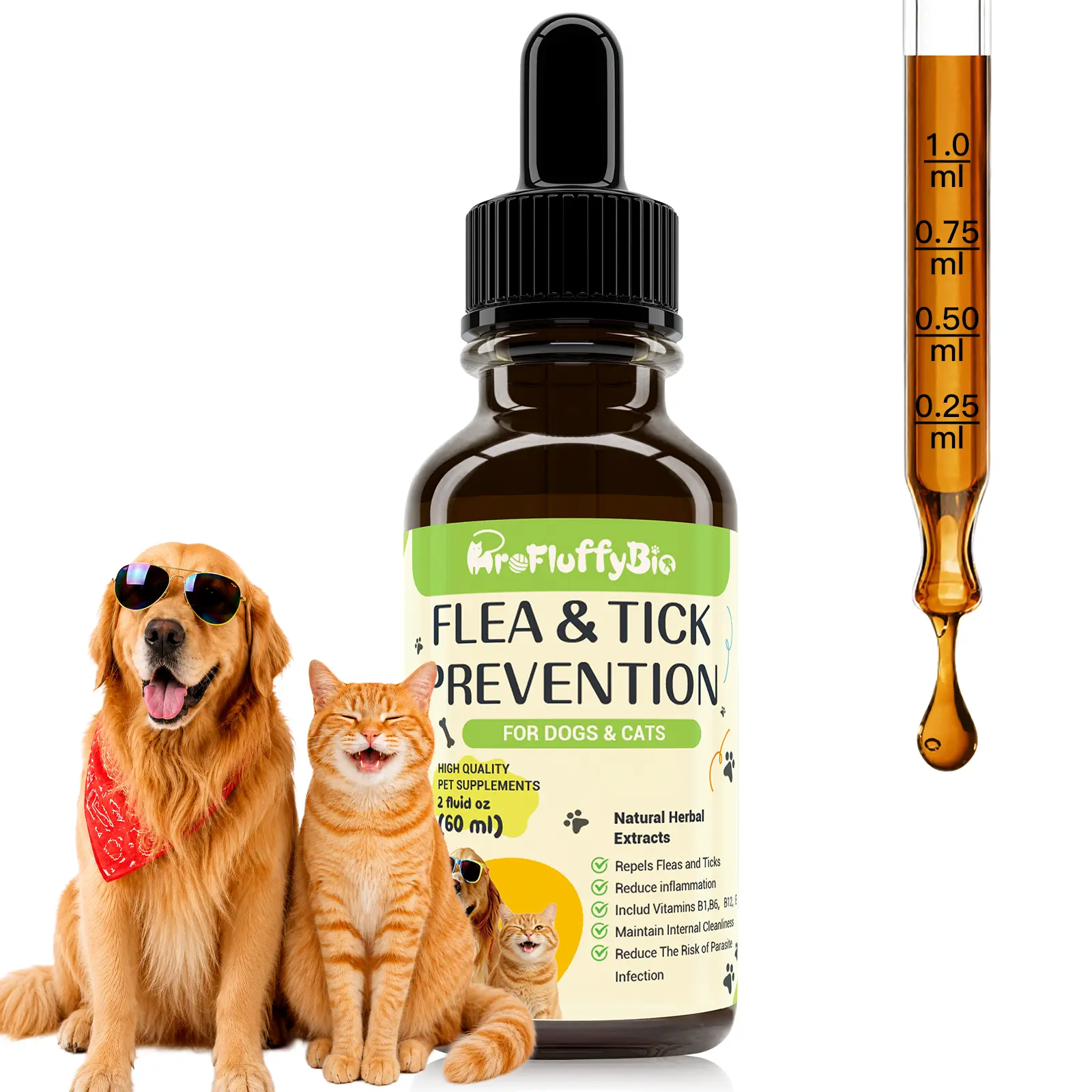 ProFluffyBio Chicken Flavor Pet Health Drops - Natural Canine Nutritional Supplement, Daily Canine Wellness Support, Coat Support for Dogs & Cats of All Sizes, Odor-Free, Plant-Based, Easy Daily Feeding, Mix With Food