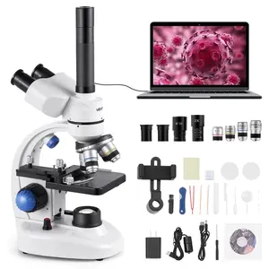 VEVOR Trinocular Microscope, Summervibes,Summervibes, 40-5000X Magnification, Professional Compound Microscope for Adult with Phone Adapter, LED Light, Aluminum Alloy Body, for Lab, School, Home, Education