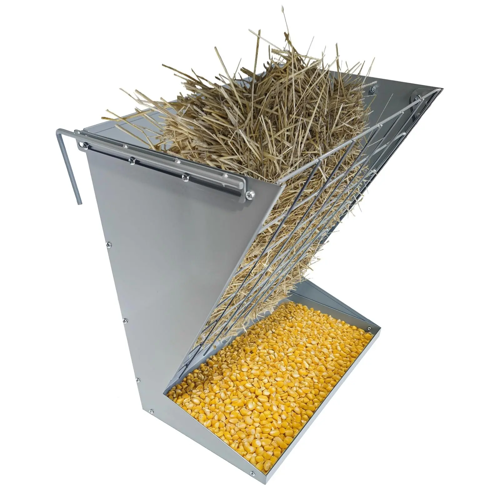 2-in-1 Wall Mount Galvanized Steel Hay Feeder for Goats, 18.5 Gallon Capacity Hay Rack with Grain Tray – Heavy Duty Goat Feeder for Sheep, Horses & Cattle, Indoor/Outdoor,home decor,camping essentials