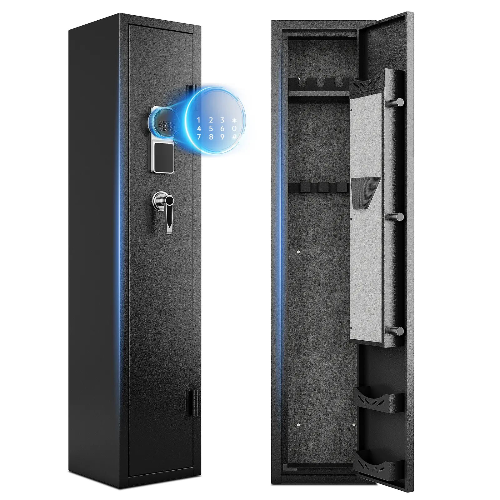 KAER 2-3 Gun Safe for Rifles & Pistols, Assembled Electronic Lock Gun Cabinet with Alarm, LED Light & Removable Shelf, Compact 52" Slim Closet Gun Cabinet for Bedroom Home Defense, No Assembly Required