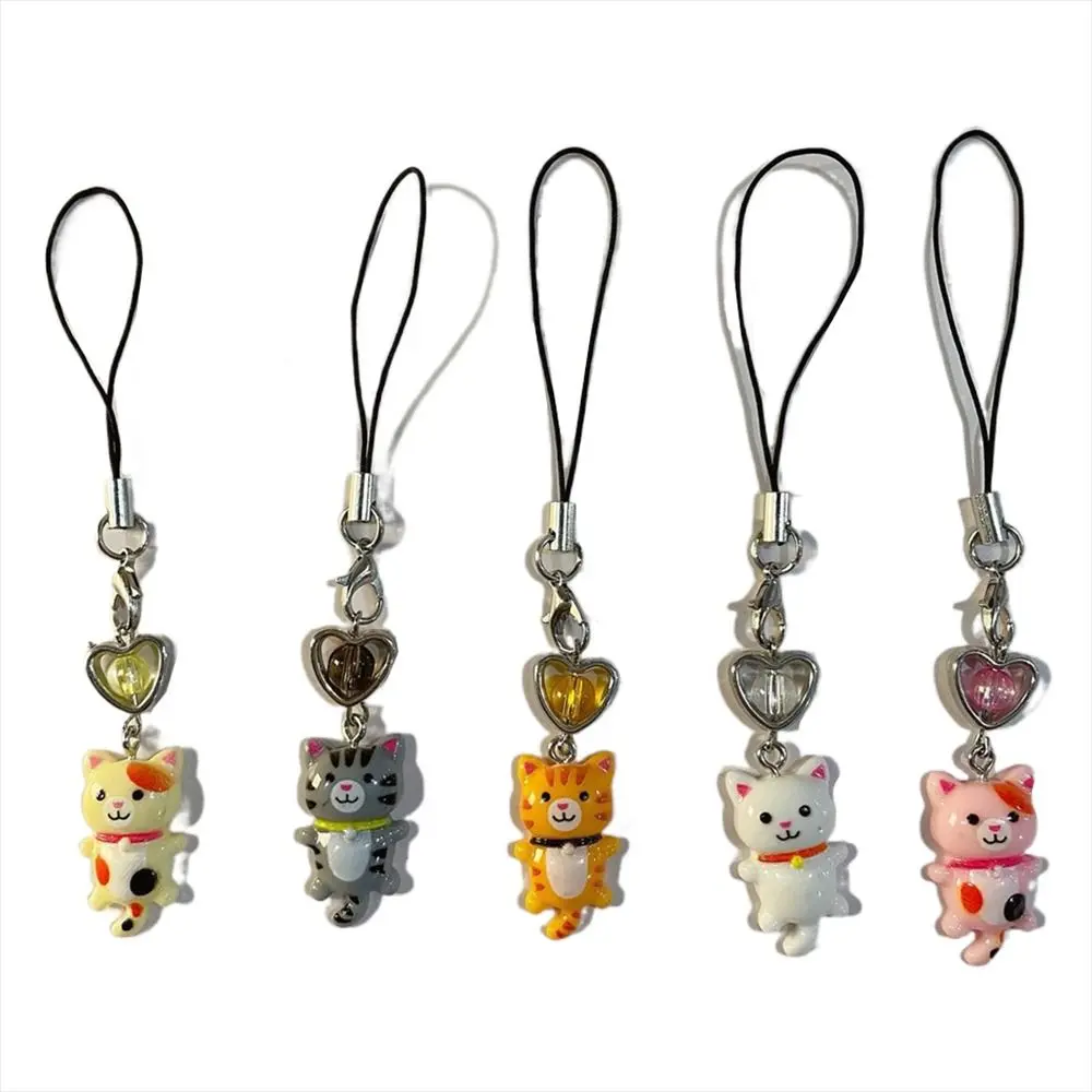 Cat Pendant Cat Phone Strap Anti Lost Keychain Y2K Phone Charm Heart Cellphone Chain Phone Lanyard Women Girls
