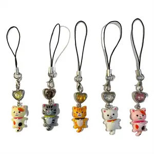 Cat Pendant Cat Phone Strap Anti Lost Keychain Y2K Phone Charm Heart Cellphone Chain Phone Lanyard Women Girls