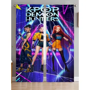 2-Piece Cartoon Print Blackout Curtains, Polyester Material, Easy to Clean, Suitable for Bedroom & Living Room, Fun Room Decor