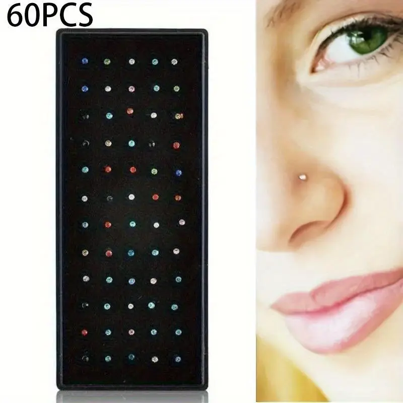 Unisex 60-Piece Color Mix Stainless Material Body Piercing Jewelry Set - Nose Rings Studs, Vibrant Hoops, Navel Ring for Piercing Enthusiasts