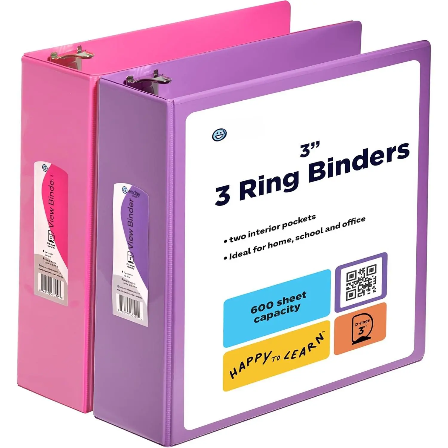 3 Inch Binder (2 Pack)  and Purple 3 Ring Binder 3 inch, Clear View Cover with 2 Inside Pockets, Three Ring Binders for , Office and School Supplies -