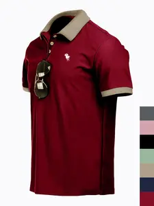 Men's Colorblock Polo Shirt, Regular Fit Casual Short Sleeve Half Zip Top for Summer, Fashion Men's Clothes for Daily Wear, Gamis