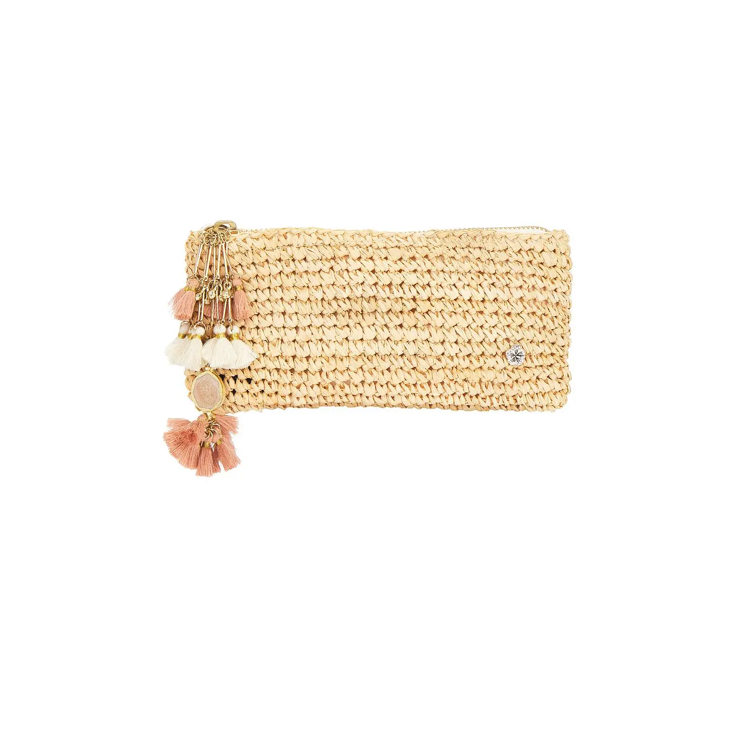 florabella Alegre Crochet Raffia Clutch in Natural