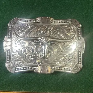 Montana Silversmiths Bull Design Belt Buckle - Silver Color, Rectangular Shape, Western Style