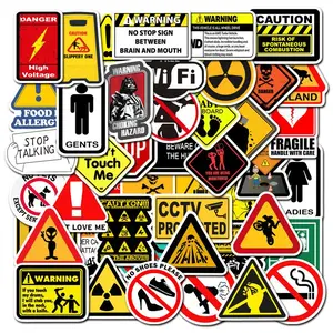 Warning Sign Sticker, 50pcs/set Creative Warning Sign Sticker, DIY Decorative Sticker for Laptop, Phone, Luggage, Water Bottle, Scrapbook, Art Stickers, Sticker Packs, Waterproof Durable Sticker, Durable Adhesive Stickers