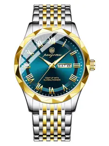 Paazomu Military Business Men's Watch, Modern Fashionable Wristwatch, Quartz Analog Wristwatch, Date & Day Display, Waterproof Luminous Quartz Movement, Stainless Steel Band, Includes Box