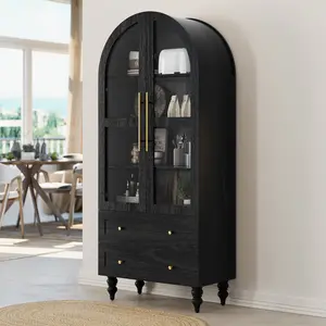 Walsunny 70" Tall Arched Kitchen Pantry, Modern Farmhouse Wood Kitchens Storage Cabinets with 2 Large Drawers and 4 Shelves, Versatile Cupboard for Kitchen, Dining Room, Bathroom, Natrual Mother's Day Gift