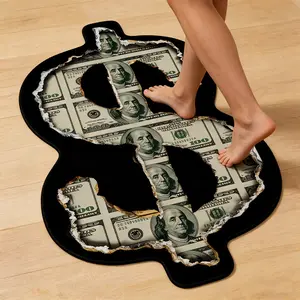 American Style Money Print Irregular Shape Carpet Rug, Decorative Area Rug, Soft Washable Plush Mat for Living Room Bedroom, Home Decor