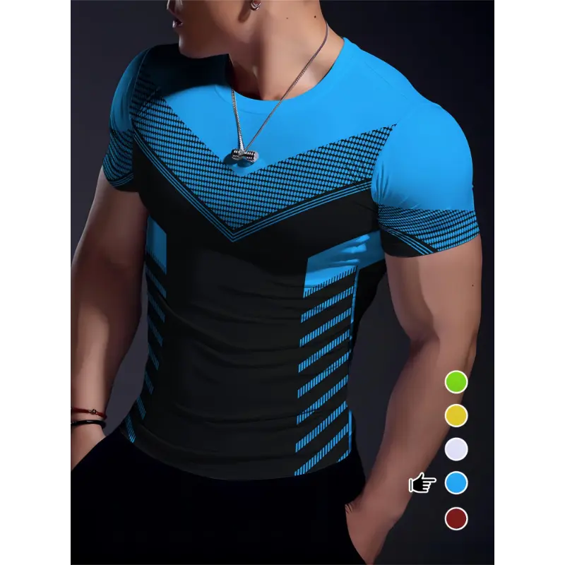 Quick-Dry, High Stretch Men's Sports T-Shirt - Polyester Blend, Crew Neck, Short Sleeve, Tear-Resistant, Knit Fabric, Skinny Fit - 3D Heat Sublimation For Running, Yoga, Training, Hiking, Casual & Athletic Wear