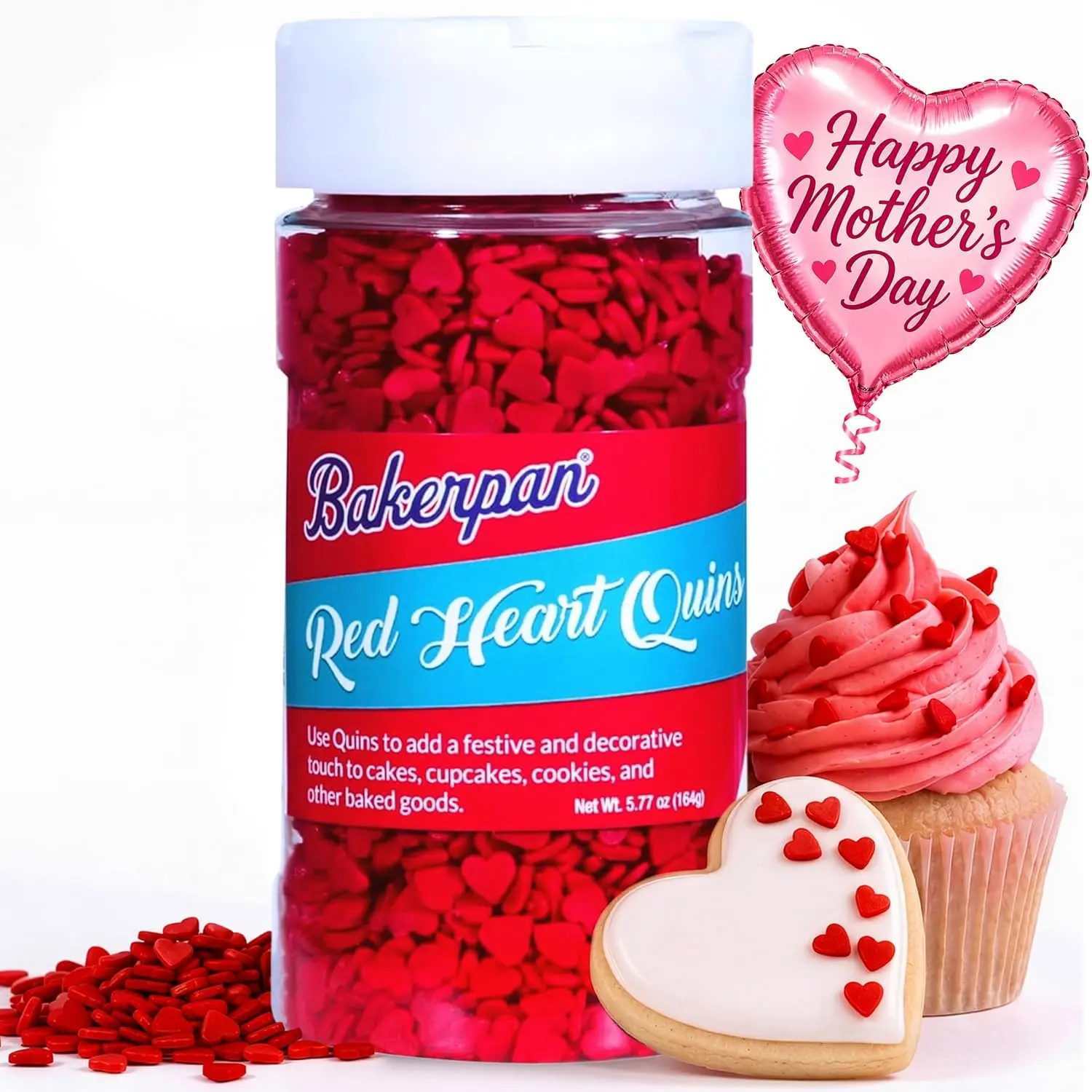 Bakerpan 3 Pack Mini Red Heart Sprinkles for Cake Decorating, 5.77 Ounces Valentines Sprinkles Edible for Ice Cream, Cookies, Valentines Day Sprinkles Cupcake Topper