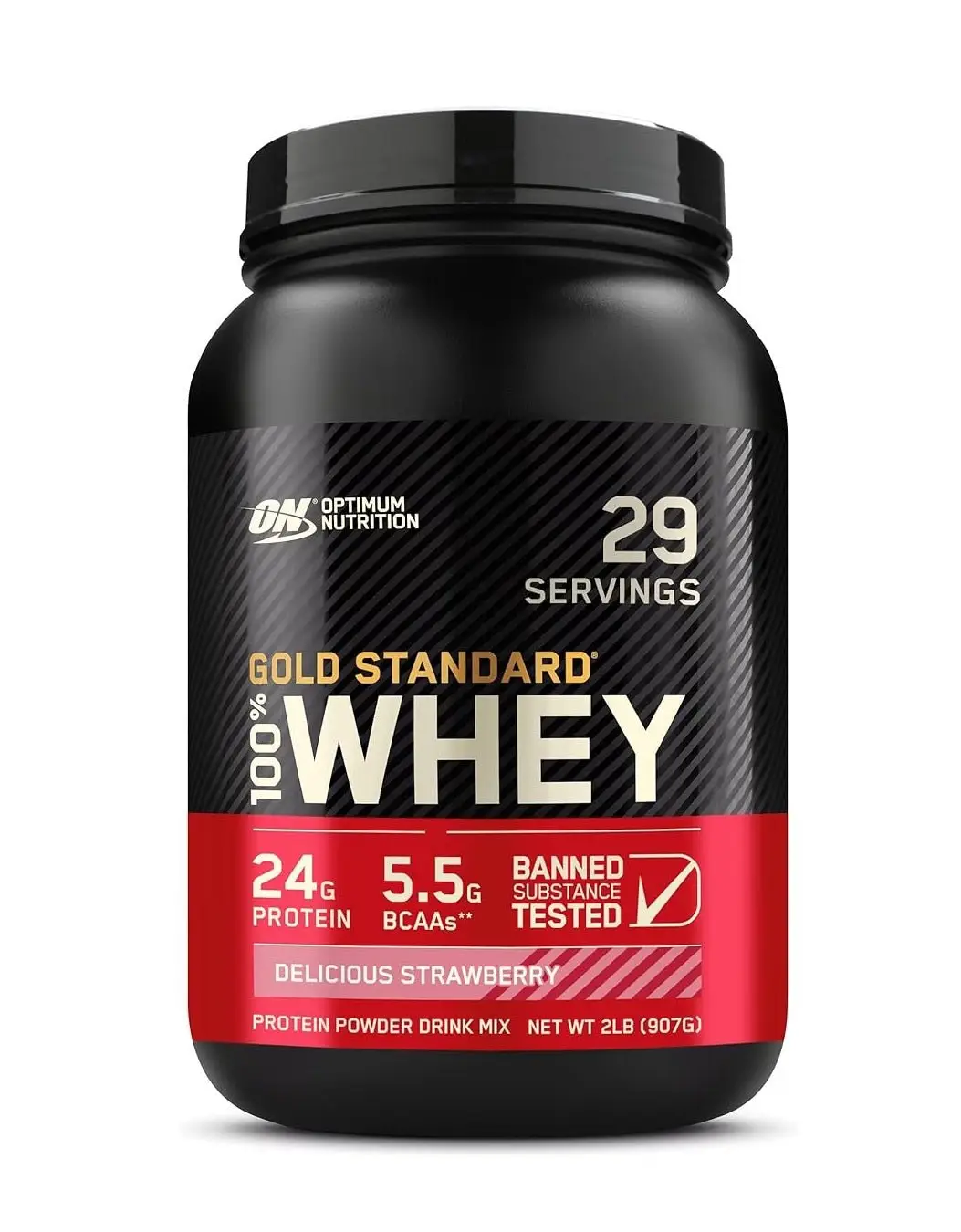 Optimum Nutrition Gold Standard 100% Whey Protein 2 lbs - 24g Protein 5.5g BCAAs Strawberry Flavor for Muscle Health & Fitness