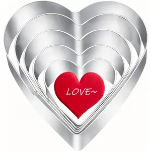 5 count Heart Cookie  Set Valentine's Day Heart Shapes Stainless Steel Cutters Molds for Anniversary, Bridal, Engagement and Valentine,Wedding,Baking Gifts