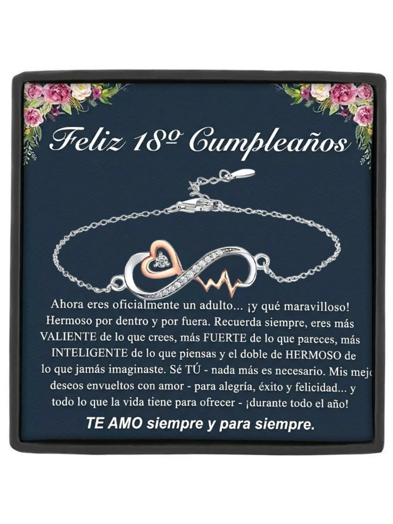 Happy 18th Birthday Infinity Heartbeat Heart Shaped Bracelet with Card and Gift Box Birthday/Graduation/Christmas/New Year Gift/Coming-of-age Gift Link Bracelet