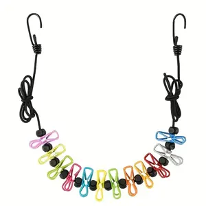 Hanging Clothesline, 1 Count Portable Retractable Clothesline with 12pcs Clips, Outdoor Camping Accessories