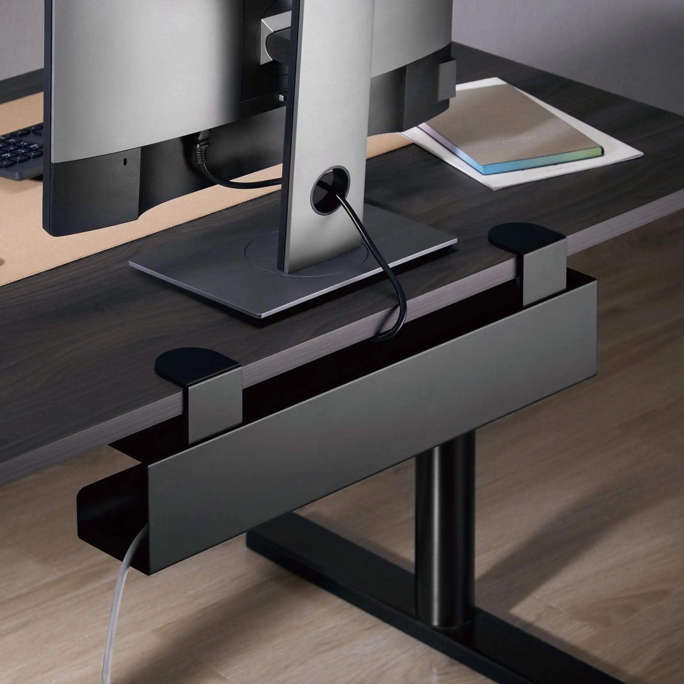 Mount-It! Clamp-On Under Desk Cable Management Tray - No-Drill Cord Organizer, Steel Rack for Power Strips, Computer Desk Accessories for Home Office Storage