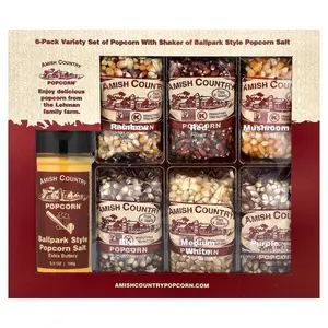 Amish Country Popcorn Variety Set Popcorn with Shaker of Ballpark Style Popcorn Salt, 7 Pieces