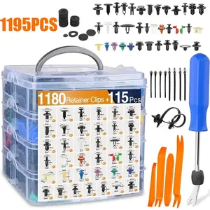 1195PCS Car Retainer Fasteners Kit Plastic Trim Clips Pin Rivet Assortment Universal Auto Body Bumper Fender Door Panel Clips Replacement Set for Vehicle Interior Exterior Repair Garage Tools
