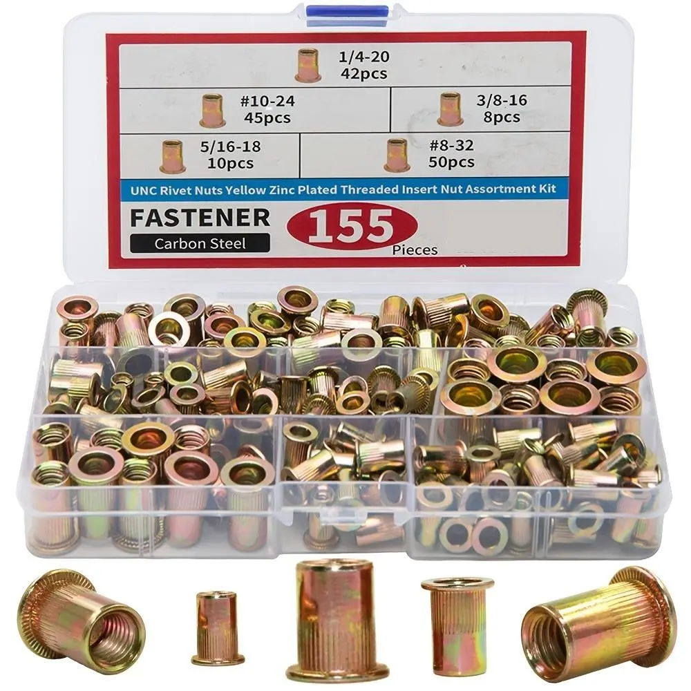 Locking nut combination set, nut kit, flat-head threaded embedded nut combination set, Hex Nuts