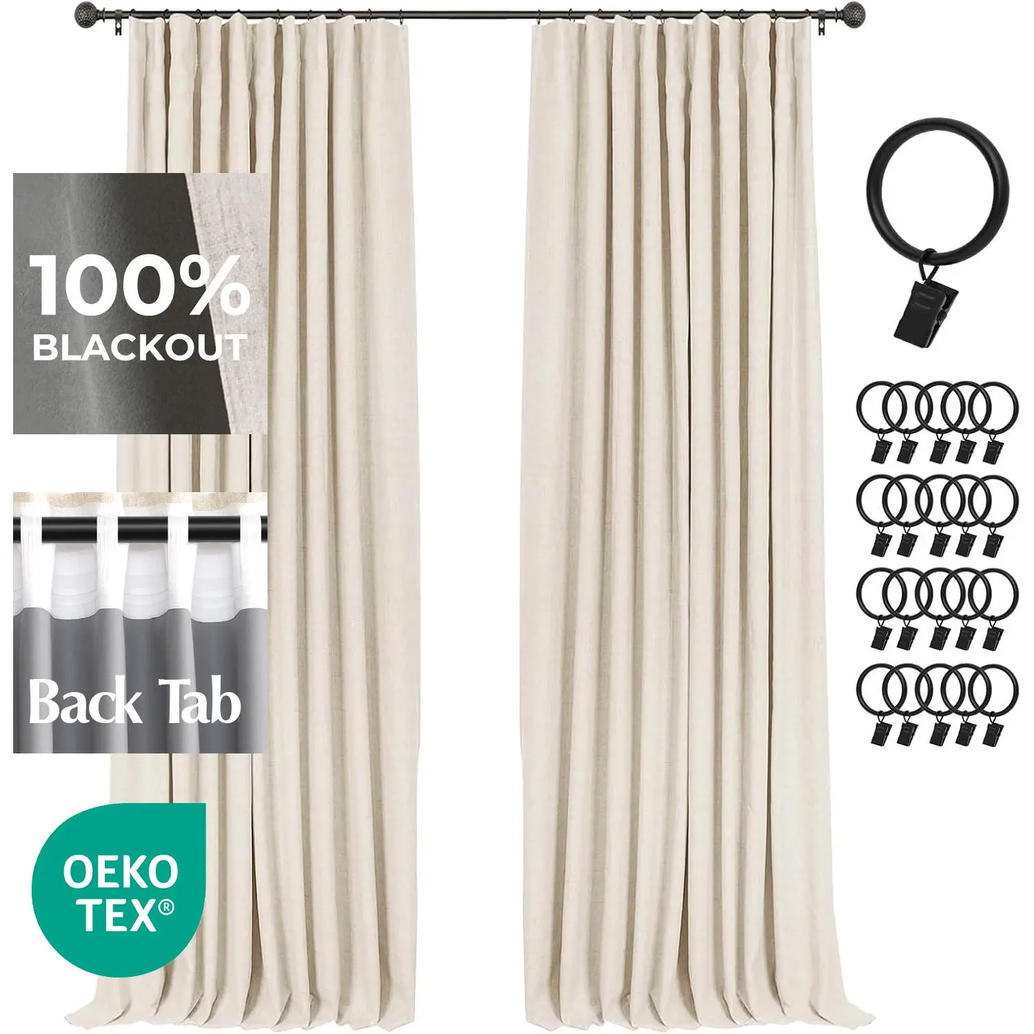 Back To School Inovaday 2pcs Blackout Curtains Linen Curtains for Living Room Bedroom Window Drapes Clip Rings/Rod Pocket Linen Black Out Curtains Thermal Insulated