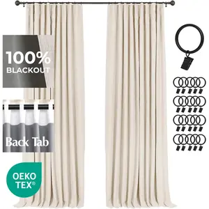 Back To School Inovaday 2pcs Blackout Curtains Linen Curtains for Living Room Bedroom Window Drapes Clip Rings/Rod Pocket Linen Black Out Curtains Thermal Insulated