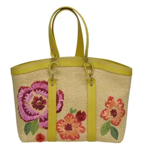 Pre-owned Dior Raffia Shoulder Bags Embroidered Tote