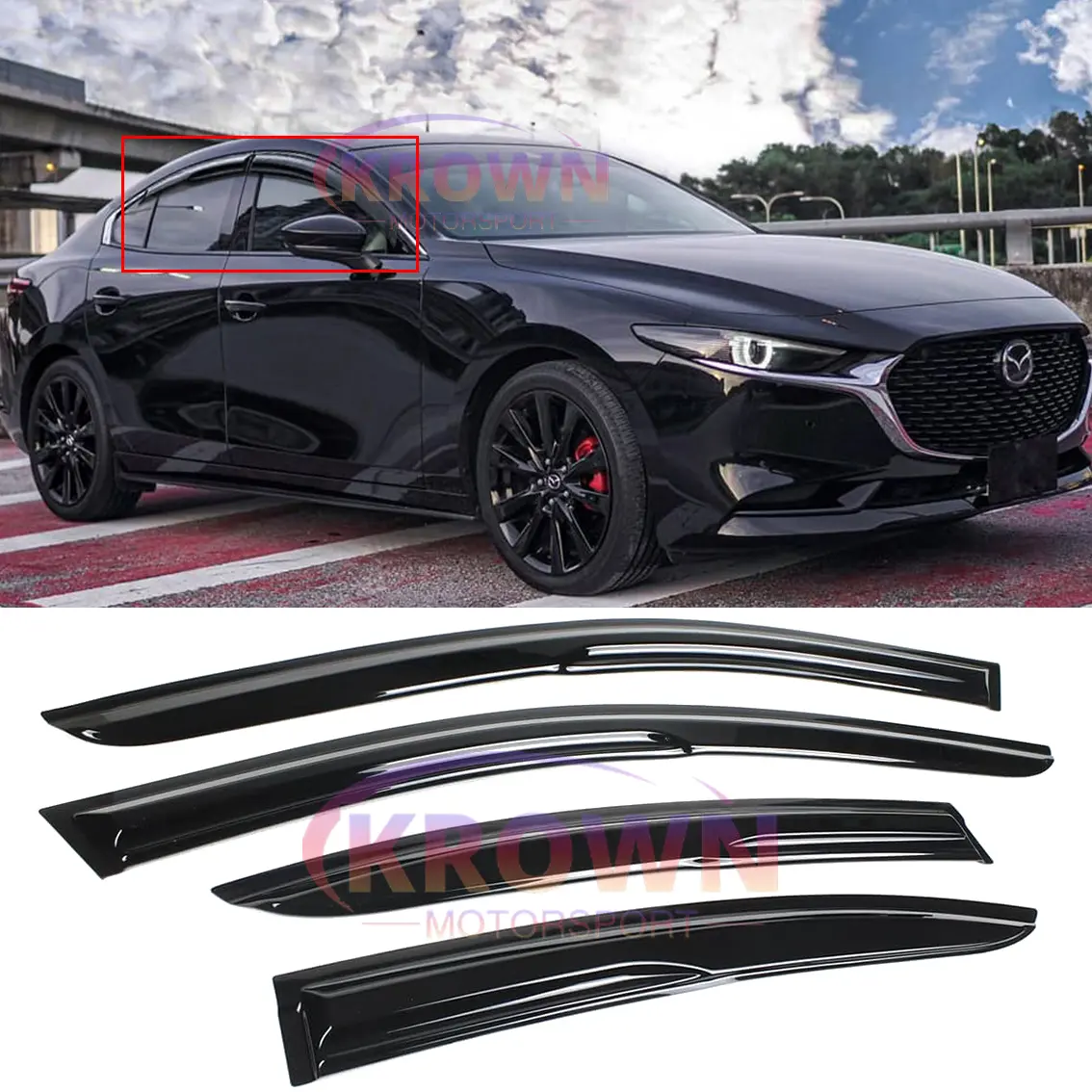 FITS 2019-2024 MAZDA 3 SEDAN JDM MUGEN STYLE WINDOW VISOR RAIN GUARD DEFLECTOR