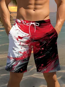 Men's graffiti print drawstring shorts, casual, comfortable, breathable summer beach shorts, suitable for outdoor sports, beach vacations and everyday wear, Breathable Printed Shorts